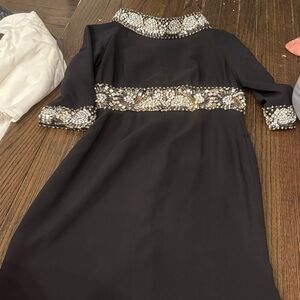 Naeem Khan Black Girls' Dress with Crystal-Embellished Collar & Waistband